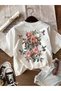 Unisex Roses and Birds Printed Oversize Crew Neck T-Shirt - 2