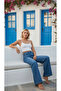 Palazzo Jeans 90's Medium Blue Lycra Super High Waist Wide Leg Loose Jeans Palazzo Trousers - 2