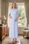 New Season Blue Jacquard Shawl Collar Summer Full Length Special Design Cotton Maternity Dressing Gown Nightgown Set - 3