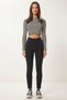 High Waist Steel Knitted Leggings Lnt0027 Black - 3