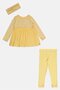 Toddlers Girl 3 Pieces Floral Print Dress And Leggings Set With Headband, Yellow - 3