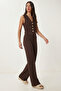 Gold Buttoned Modal Vest Trouser Set Lby0053 Brown - 2