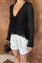 Women's Black Lace Detailed Lined Blouse - 7