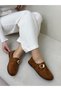 Tan Suede (Ivey) Gold Buckle Detail Women's Casual Shoes - 3