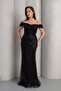 Women's Black Boat Neck Beaded Long Evening Dress - 3