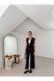 Women's Vest and Trousers Set with Pile Detail and Side Ties - 5