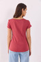 Women's Matilda Button Detailed Fitted T-Shirt 100% Cotton - Dried Rose - 5