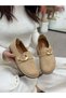 Beige Suede (Ivey) Gold Buckle Detail Women's Casual Shoes