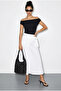 Women's White Waist-Tie Long Flared Skirt De261032 60286077