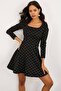 Polka Dot Square Neck Long Sleeve Slim Fit Black Dress - 4