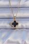 Stylish 316L Steel Gold Color Black Enamel Zircon Stone Clover Figured Necklace Teachers Mothers Valentine's Day