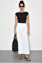 Women's White Waist-Tie Long Flared Skirt De261032 60286077 - 2