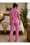 Women's Pink Floral Patterned Short Sleeve Viscose Pajamas Set - 3