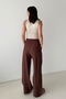 Women's Brown Wide-Leg Draped Woven Trousers - 7