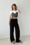 Women's Black Wide-Leg Draped Woven Trousers - 4
