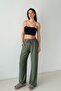 Women's Khaki Wide-Leg Draped Woven Trousers