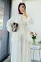 Premium Organza Trouser Suit with Front Tie Detail - Ecru - 3