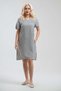 Women's Gray Ecru Striped V-Neck Short Sleeve 100% Cotton Dress with Pockets