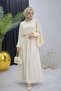 Women's Beige Cape with Waist Tie Detail, Hijab Dress Nms088 - 3
