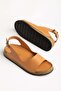 Genuine Leather Orthopedic Women's Flat Heel Sandals Tan Side Symmetrical Cut - 3