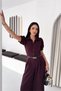 Women's Burgundy Belt Detailed Full Length Stone Shirt Collar Jumpsuit Nbk4592 - 3