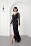 Women's Black Chest Detailed Long Lace Evening Dress - 2