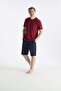 19021 Men's Burgundy Short Sleeve Round Neck Shorts Set - 2