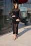 Women's Lace Transparent Detailed Long Sleeve Evening Dress