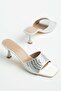 Women's Heeled Slippers Silver Stone Satin Thin Heels