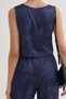 Patterned Jacquard Silk Satin Waist-Tied Sleeveless Blouse Crop Pants Summer Suit Two-Piece Set - 7