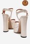 Genuine Leather Ecru Skin Ankle Strap Open Platform Heeled Handmade Women's Shoes Talia - 4