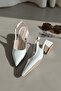 Calista White Patent Leather Pointed Toe Heeled Ballerina Shoes with Side Buckle (4 cm Heel Length) - 2