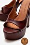 Genuine Leather Burgundy Open Back Platform Heeled Handmade Women's Shoes Sonia - 3