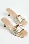 Women's Heeled Slippers with Stone Detail, Satin Thin Heels