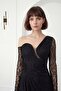 Women's Black Chest Detailed Long Lace Evening Dress - 3