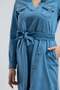 Women's V-Neck Belted Button Detailed Denim Dress with Pockets - 7