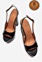 Genuine Leather Black Patent Leather Open Back Platform Heeled Handmade Women's Shoes Sonia - 5