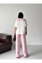 Women's Pink Scarf Detailed T-Shirt and Pants Top and Bottom Set - 6