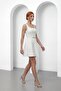 Women's White Square Neck Belted Mini Homecoming Evening Dress - 2