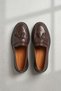 Brown Tasseled Genuine Leather Women's Loafer Shoes Brown Leather Women's Moccasin Shoes with Pom Poms - 3