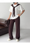 Women's Coffee Color Scarf Detailed T-Shirt and Pants Top and Bottom Set - 2