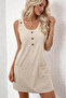 Women's Round Neck Front Buttoned Mini Dress with Pockets - 3