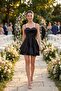 Women's Black Thin Strap Flounce Mini Satin Homecoming Evening Dress - 5