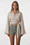 Vanilla Wide Cuff Sleeve Detailed Tie-Front Linen Shirt Alc-X15424 - 5