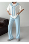 Women's Blue Scarf Detailed T-Shirt and Pants Top and Bottom Set - 2