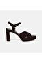 Women's Brown Cross-Strapped Thick-Heeled Suede Evening Dress Sandals - 2