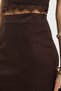 Women's Slim Fit Cotton Crew Neck Lace Detailed Brown Skirt T-Shirt Set - 4
