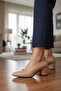 Women's Nude Tone Almond Toe Square Form Medium Heel Classic Shoes