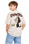 Boy's Beige Color Short Sleeve T-Shirt with Suder Written on the Front and Cat Text Pattern on the Back - 2