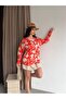 Women's Red Floral Patterned Satin Shirt - 6
